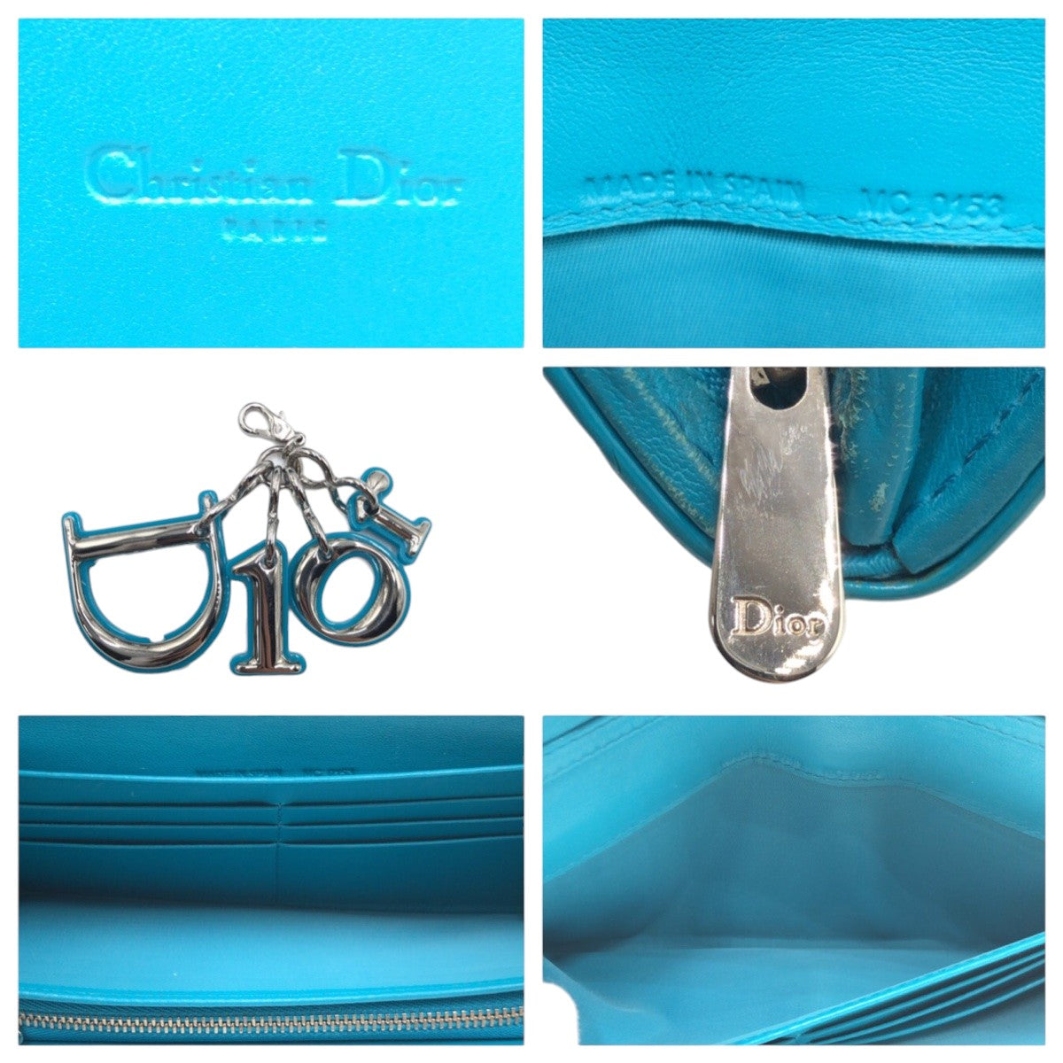 Dior Cannage Blue Patent Chain Wallet