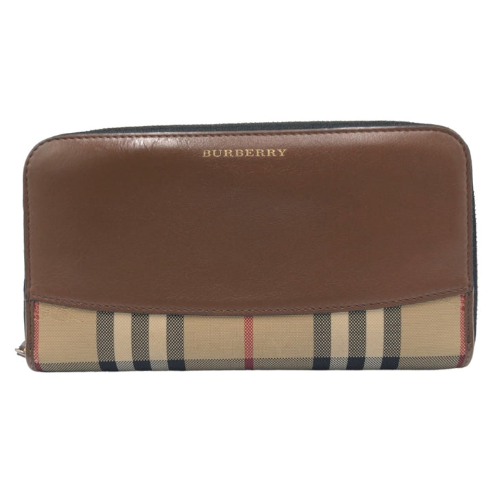 Burberry Check Canvas Leather Long Wallet in Very Good Condition