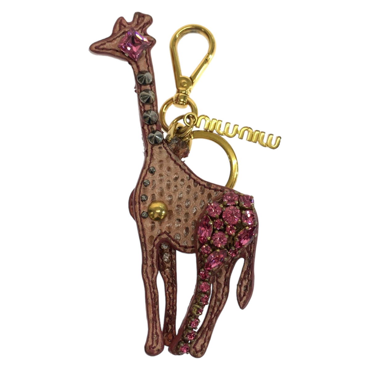 Miu Miu Leather Rhinestone Giraffe Keychain