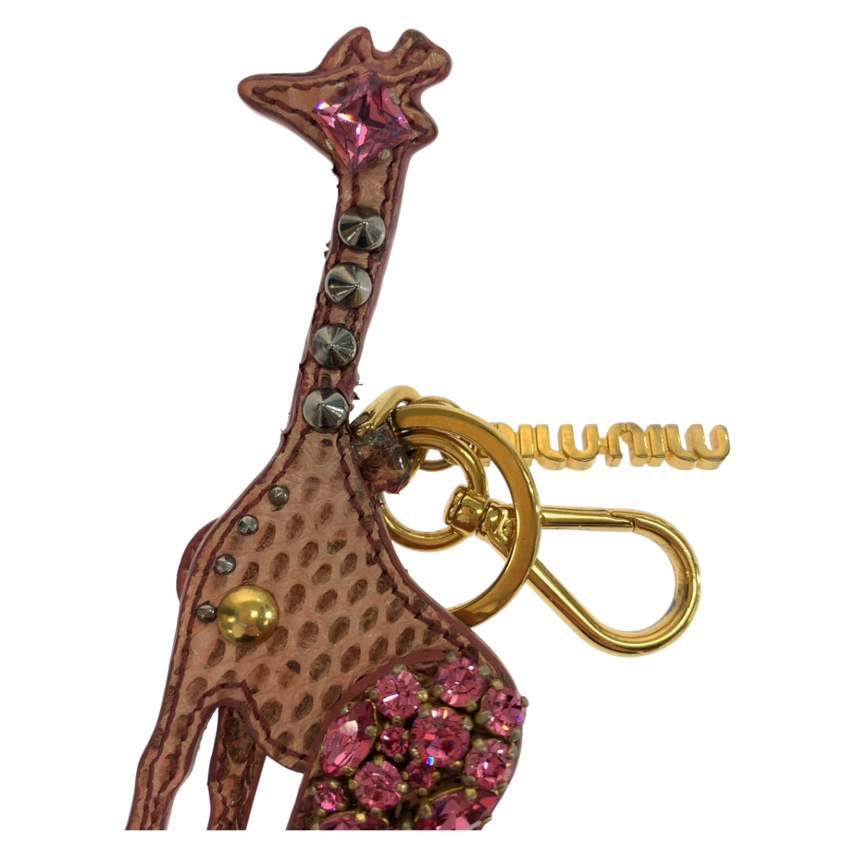 Miu Miu Leather Rhinestone Giraffe Keychain