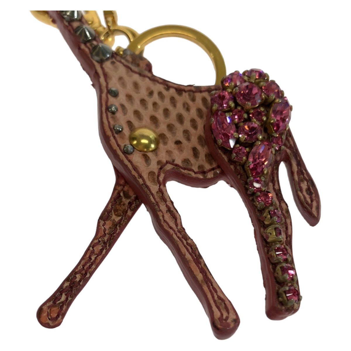 Miu Miu Leather Rhinestone Giraffe Keychain