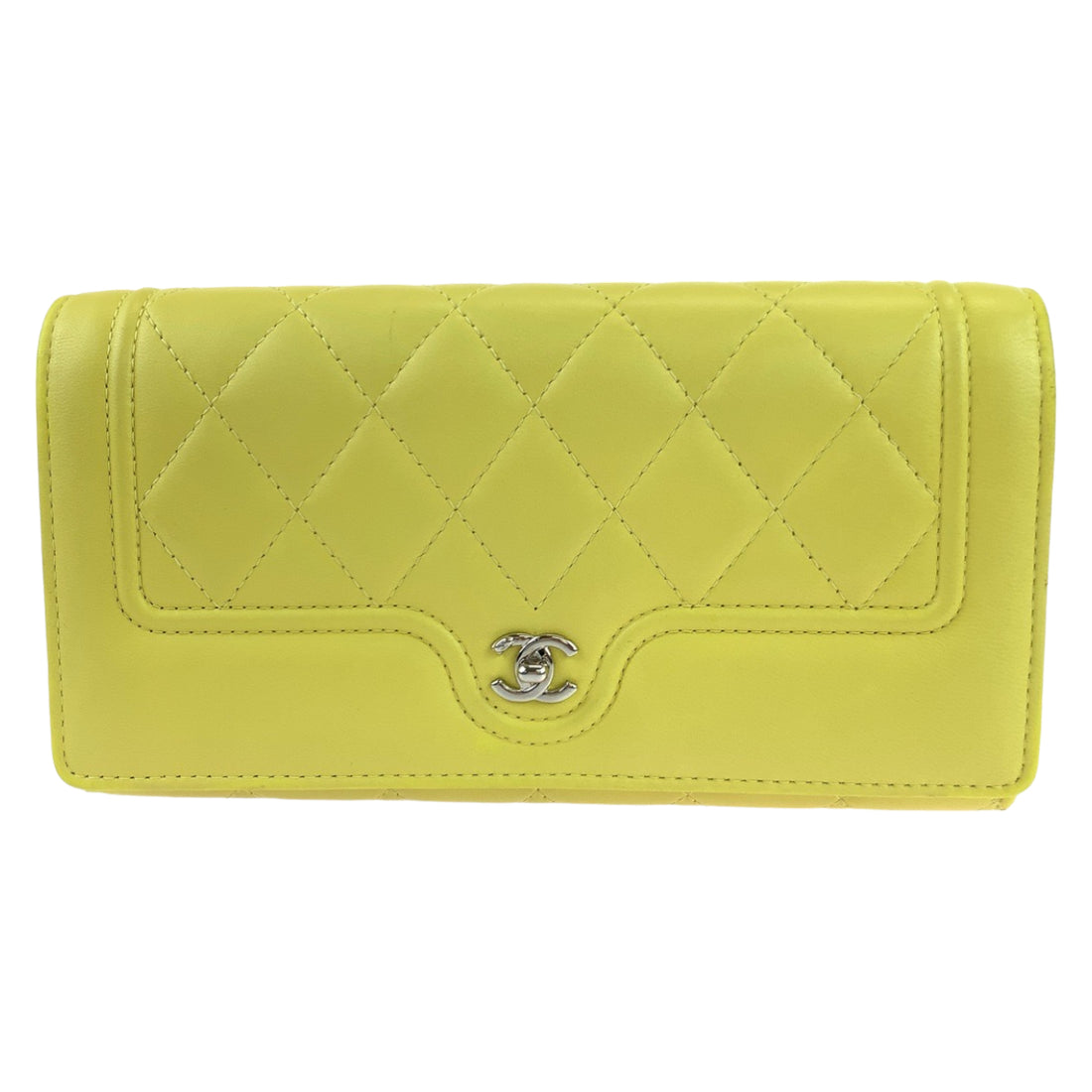 Chanel Yellow Lambskin Matelasse Long Wallet