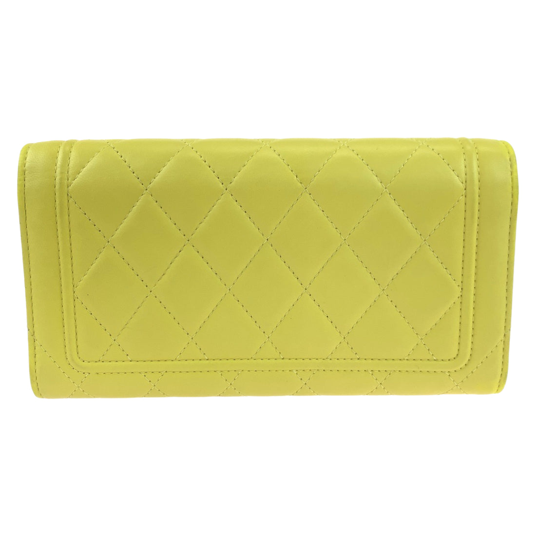 Chanel Yellow Lambskin Matelasse Long Wallet