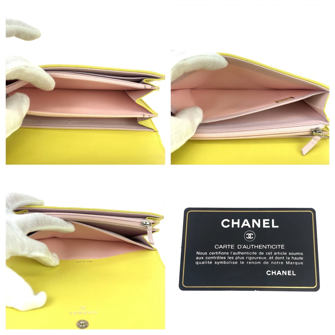 Chanel Yellow Lambskin Matelasse Long Wallet