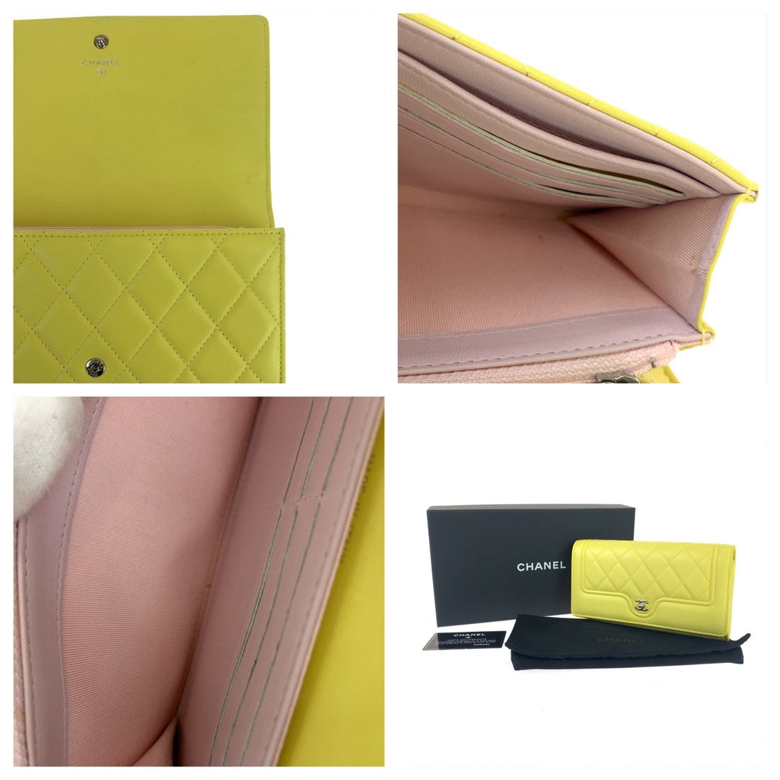 Chanel Yellow Lambskin Matelasse Long Wallet