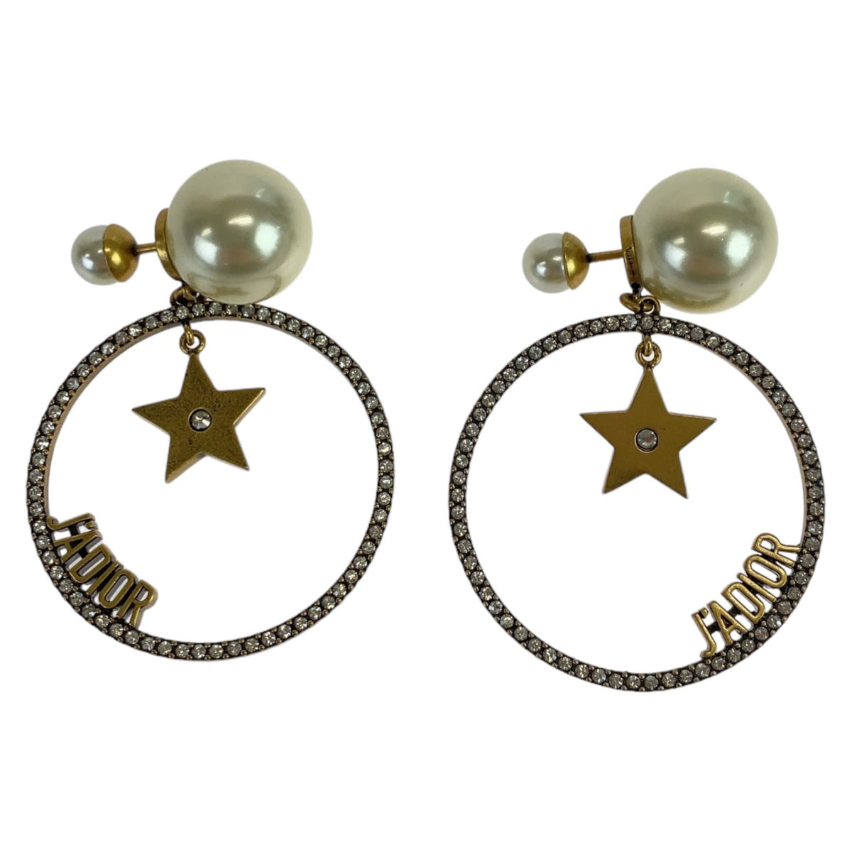 Dior White Gold Metal Rhinestone Pearl Earrings