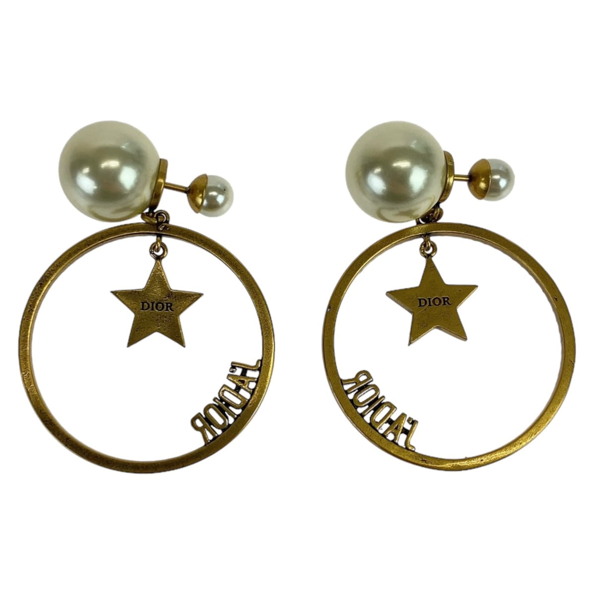 Dior White Gold Metal Rhinestone Pearl Earrings