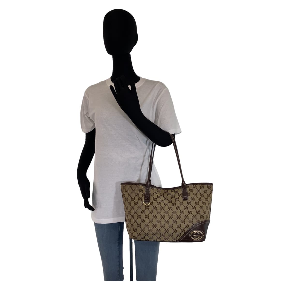 Gucci Interlocking G New Britt Abbey GG Canvas/Leather Tote Bag 169946 in Very Good Condition