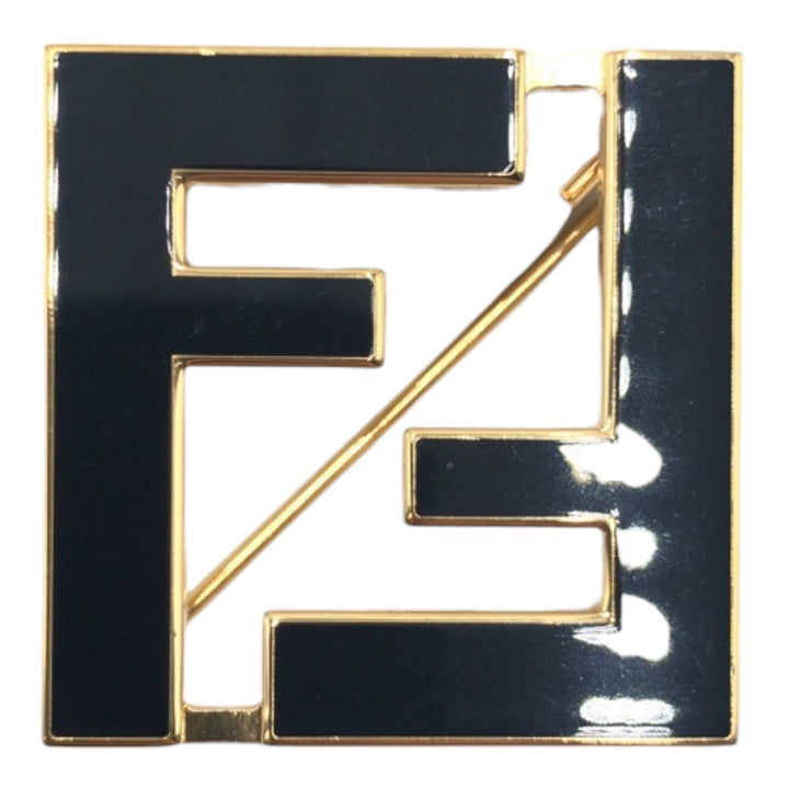 Fendi Forever Metal Brooch Black Gold in Great Condition