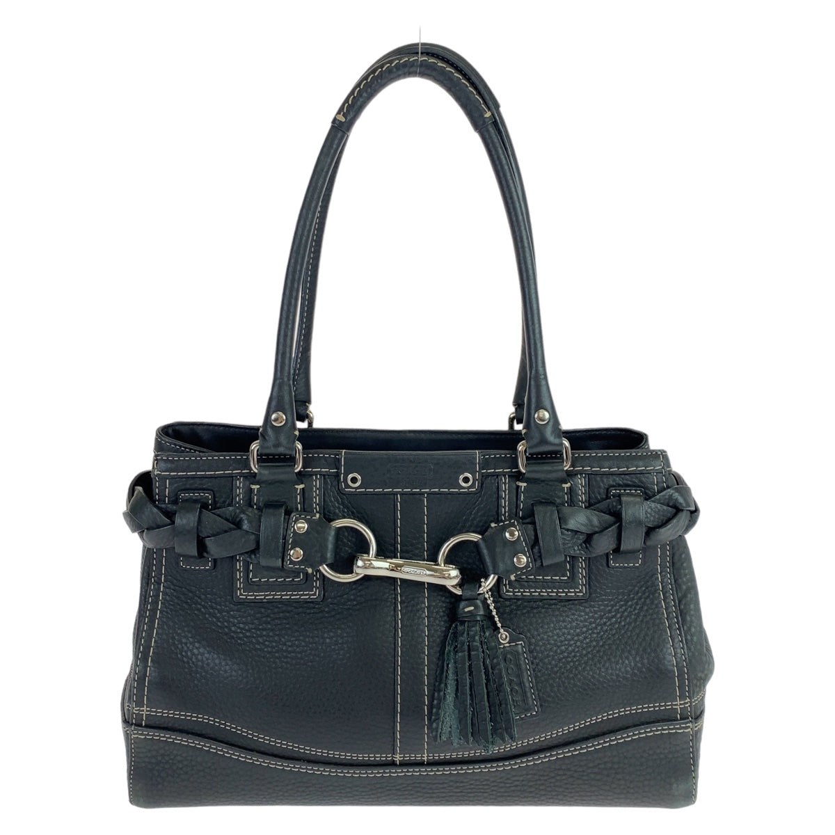 Coach Leather Hamptons Pebbled Tassel Tote F13084