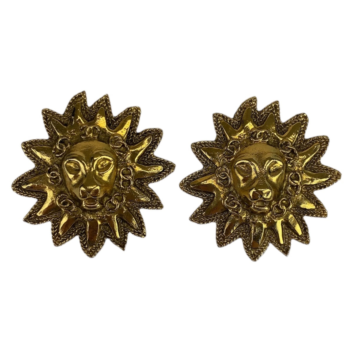 Chanel Vintage Lion Motif Metal Earrings