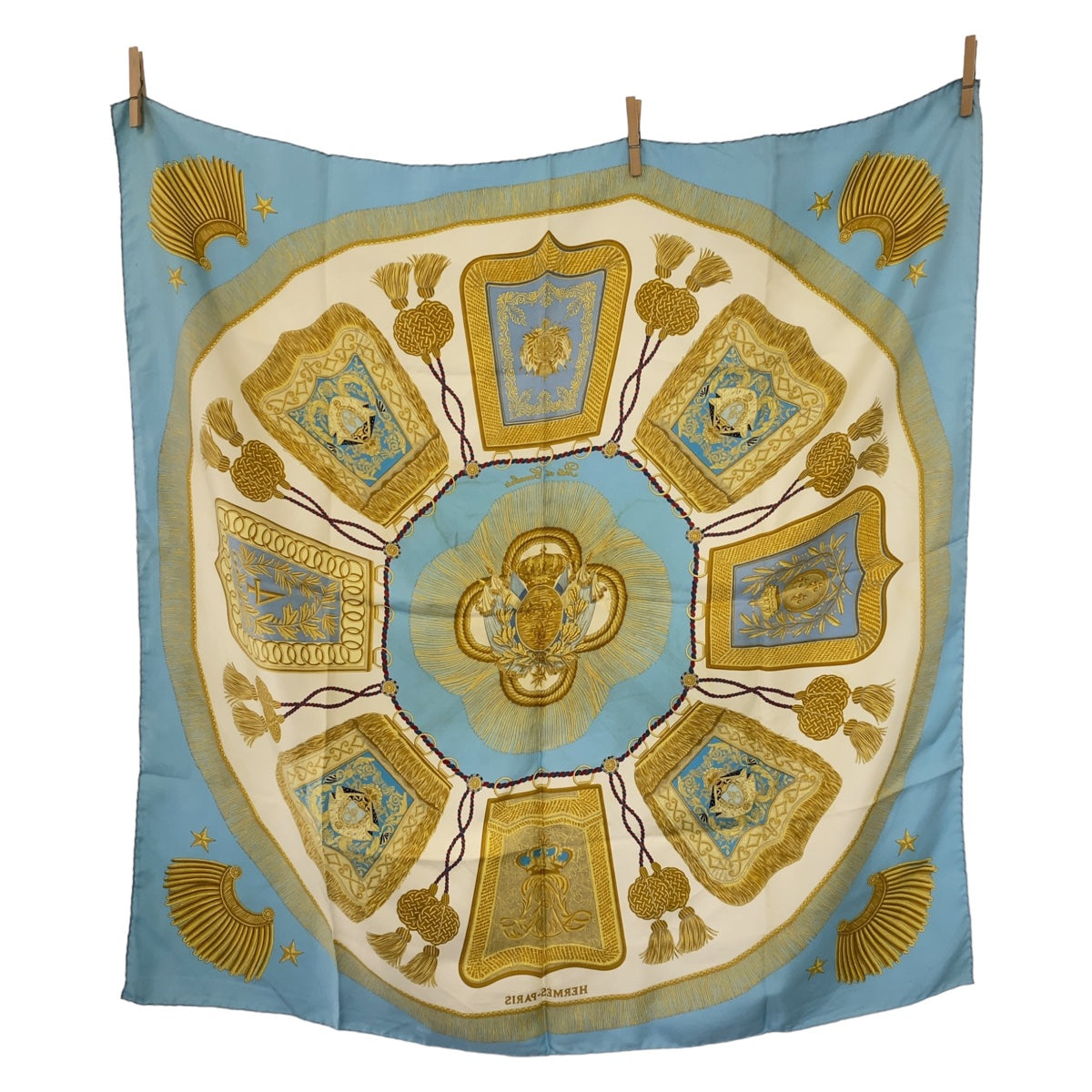 Hermes Silk Scarf Carré 90 Blue Multicolor in Good Condition