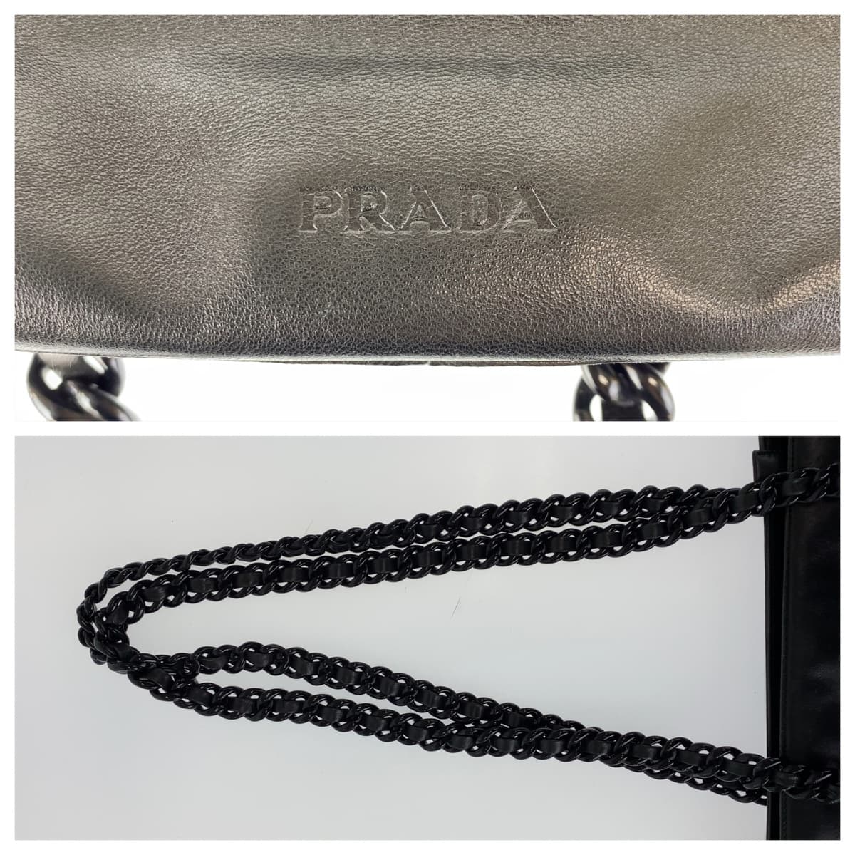 Prada Leather Tote Bag Black Silver Hardware