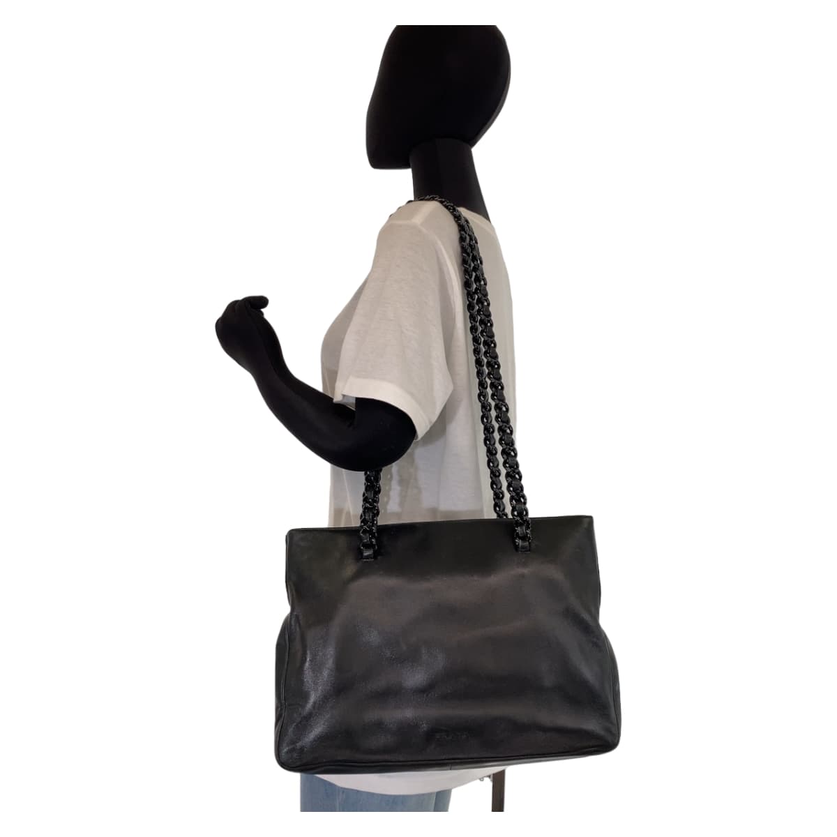 Prada Leather Tote Bag Black Silver Hardware