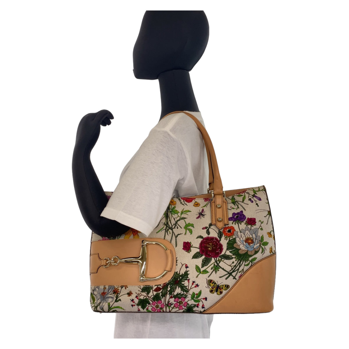 Gucci Canvas/Leather Horsebit Flora Tote Bag 137385 in Very Good Condition