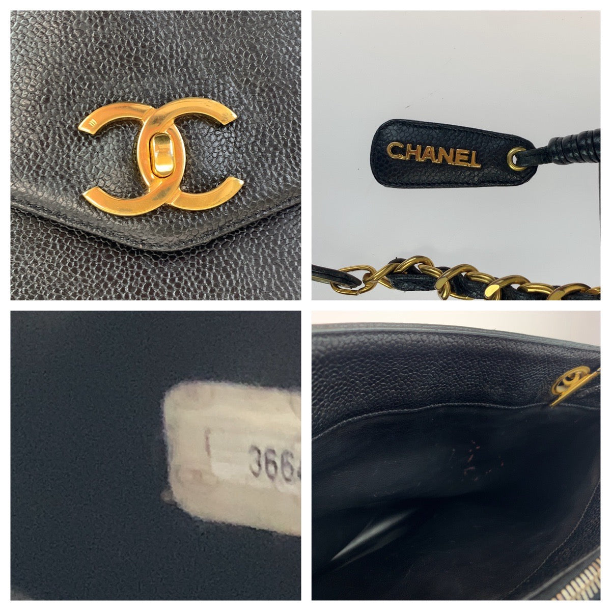 Chanel Vintage Caviar Skin Coco Mark Turn Lock Chain Tote Bag in Very Good Condition