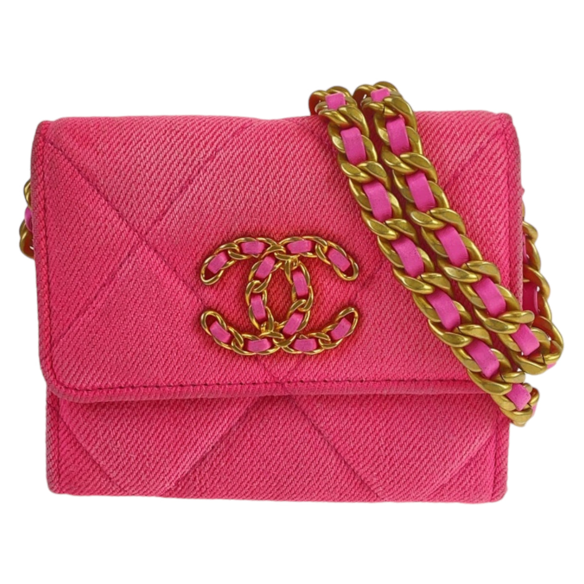 Chanel 19 Matelasse Canvas Wallet Pink in Very Good Condition