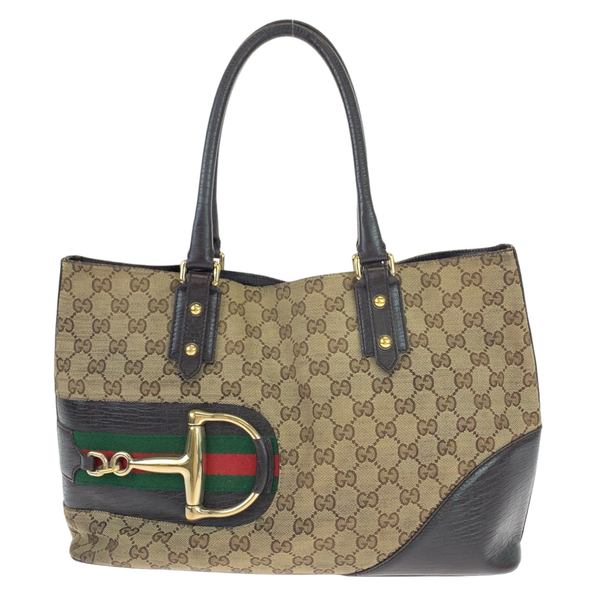 Gucci GG Canvas Leather Horsebit Tote Bag 137385 in Very Good Condition