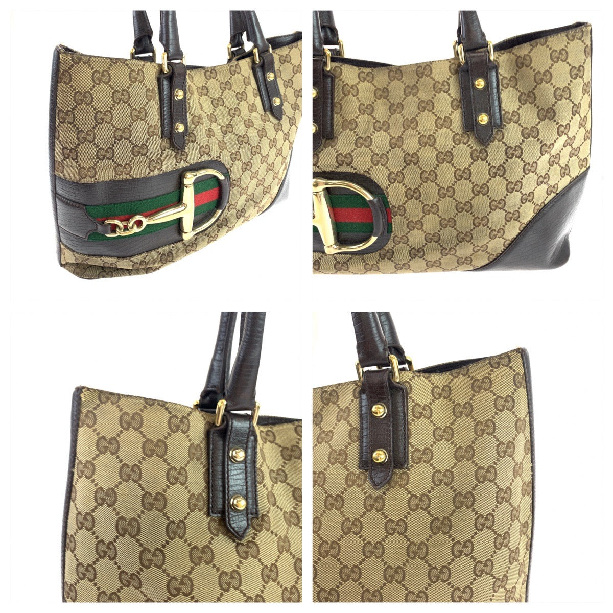 Gucci GG Canvas Leather Horsebit Tote Bag 137385 in Very Good Condition