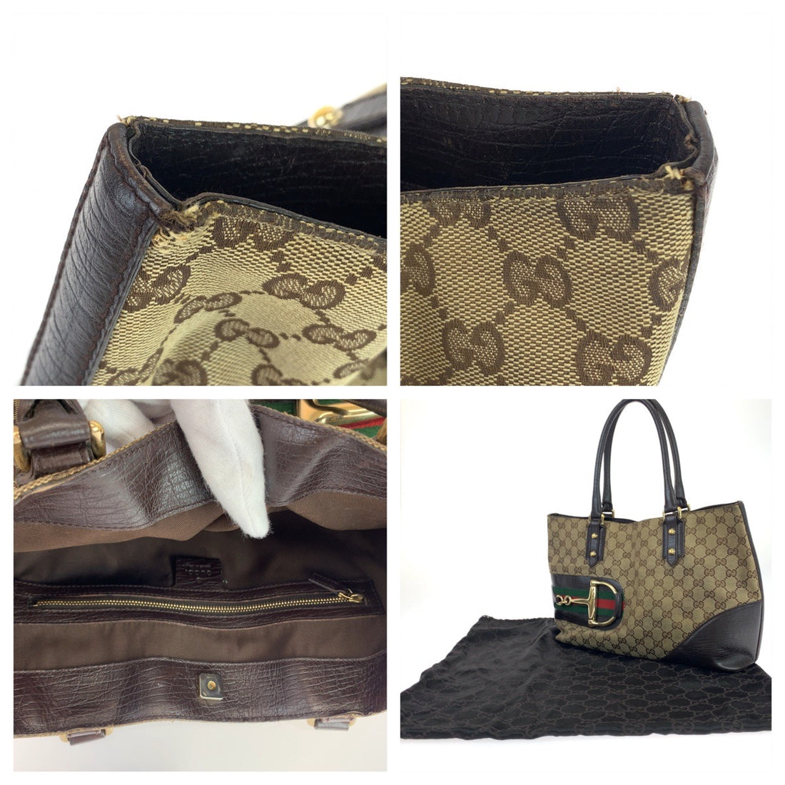 Gucci GG Canvas Leather Horsebit Tote Bag