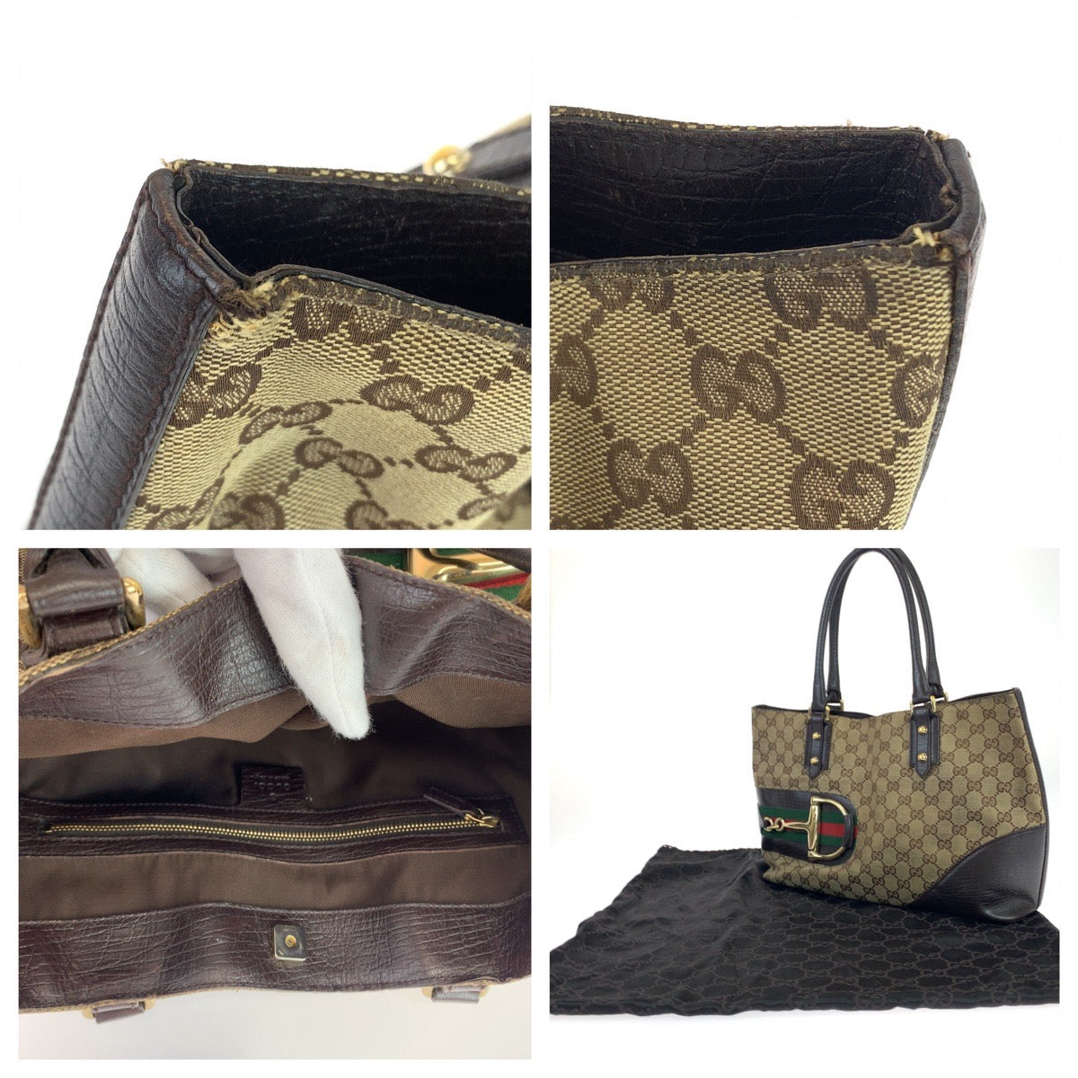 Gucci GG Canvas Leather Horsebit Tote Bag 137385 in Very Good Condition