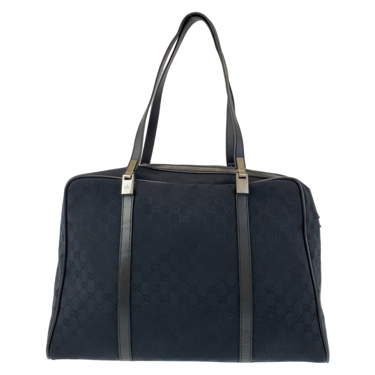 Gucci Black GG Canvas Leather Boston Bag