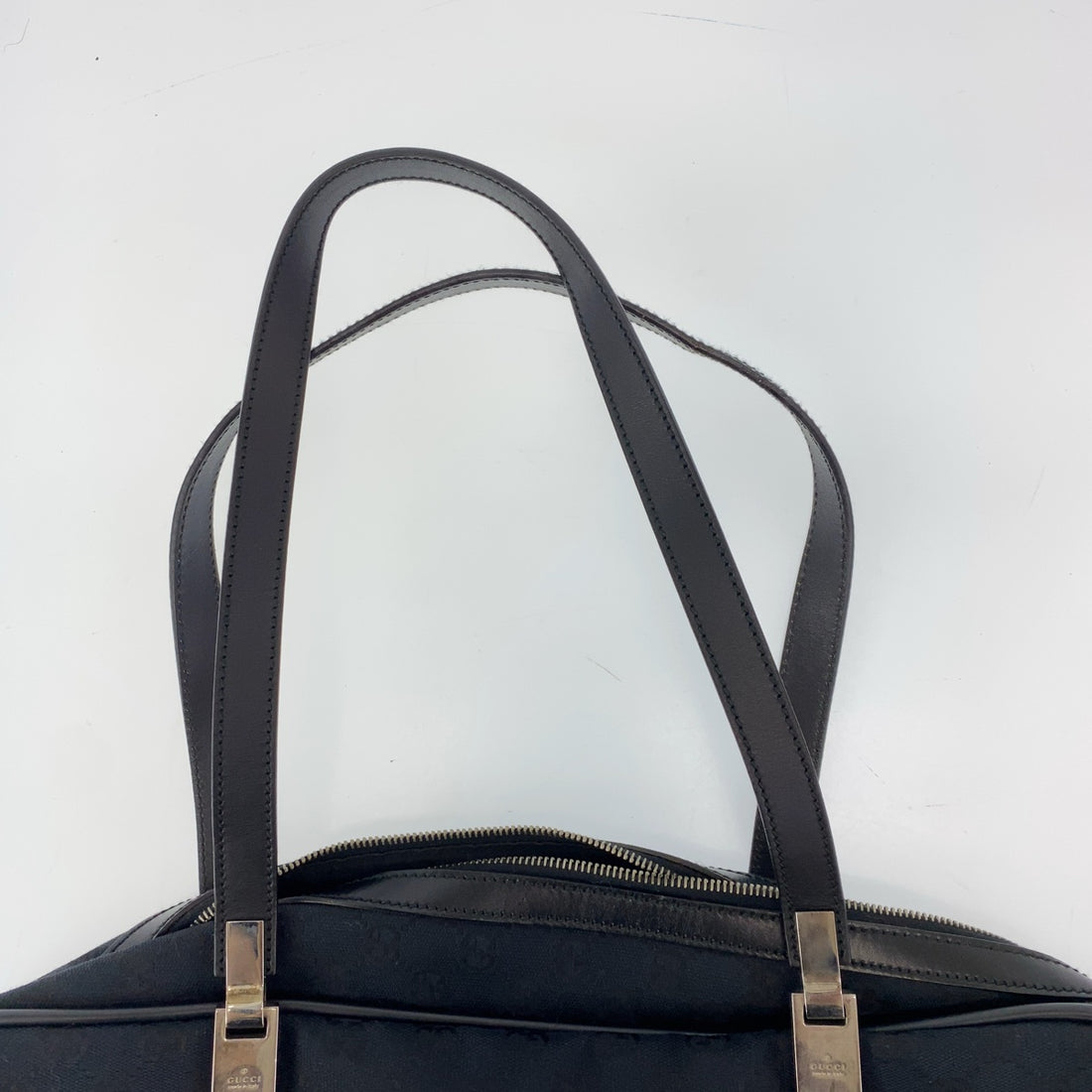 Gucci Black GG Canvas Leather Boston Bag