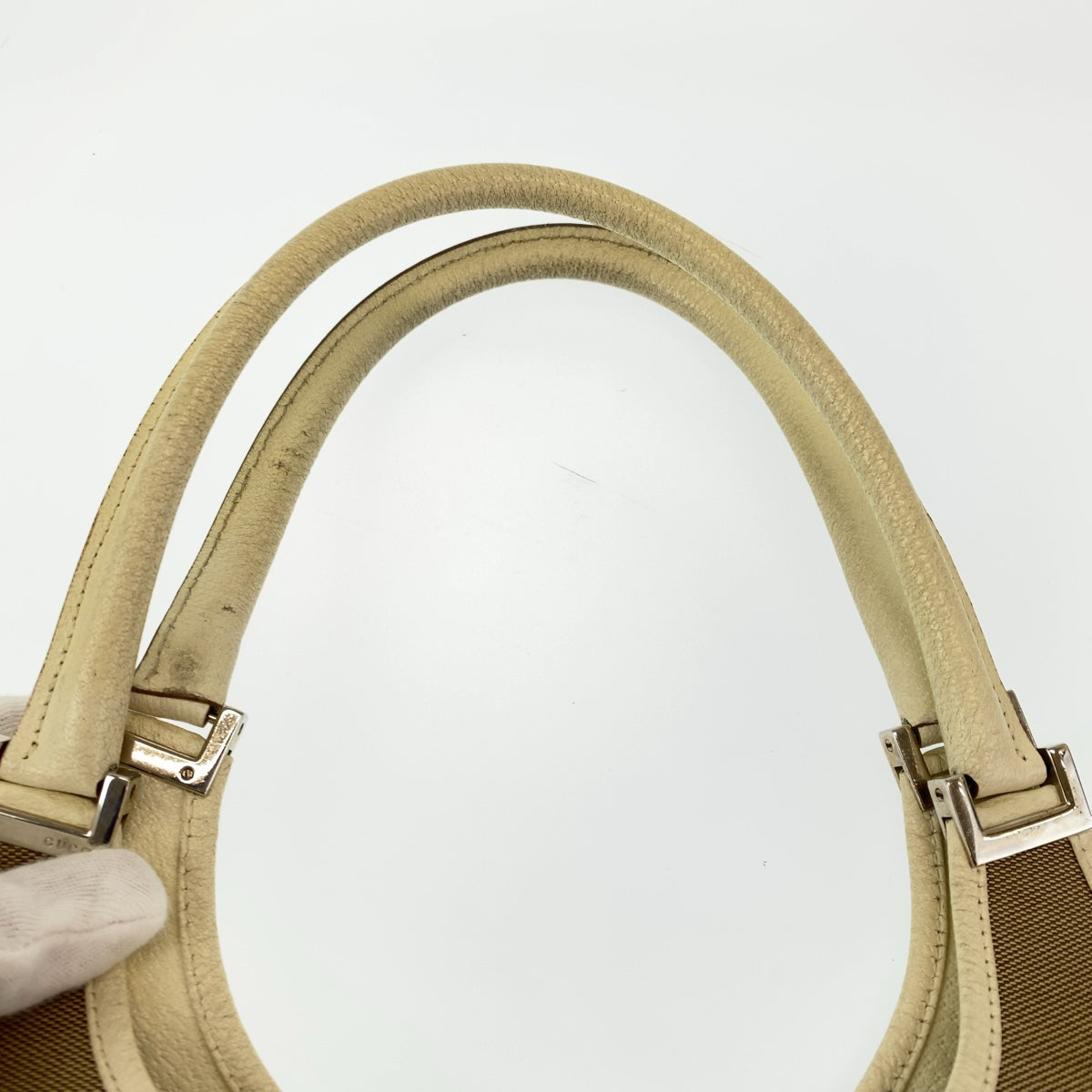 Gucci Jackie Canvas Shoulder Bag Beige White