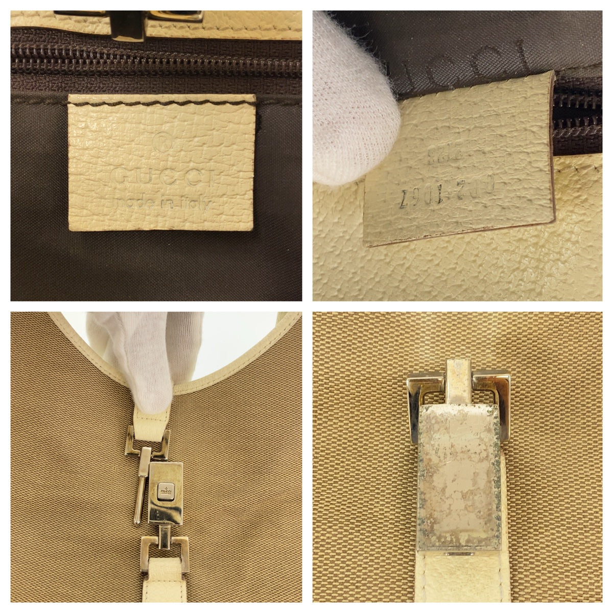 Gucci Jackie Canvas Shoulder Bag Beige White