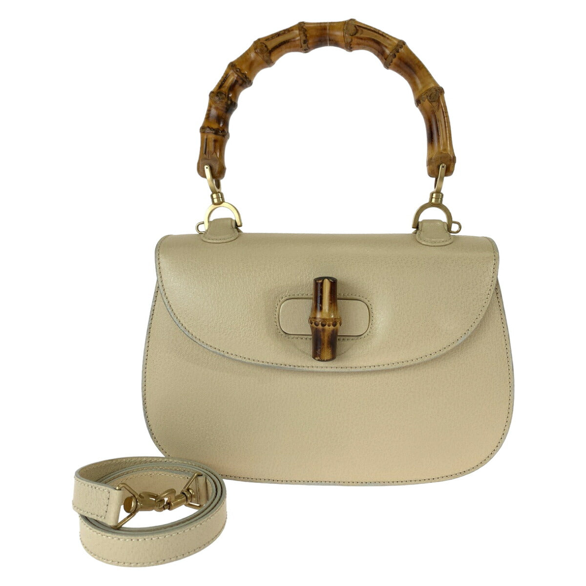 Gucci Bamboo Leather Handbag Off-White Beige