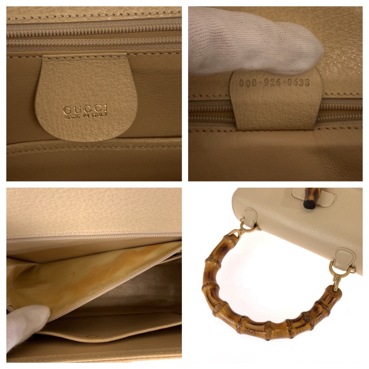 Gucci Bamboo Leather Handbag Off-White Beige