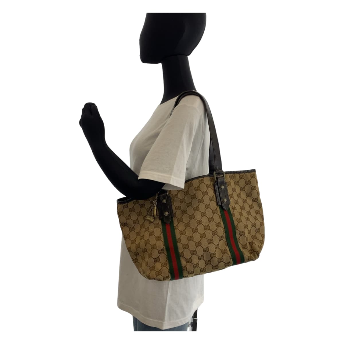 Gucci GG Canvas Sherry Line Tote Bag 137396 in Very Good Condition