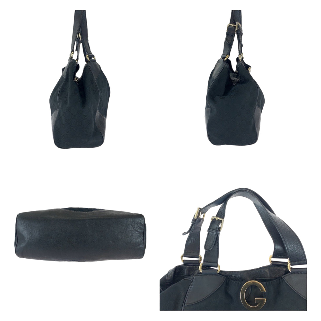 Gucci Black GG Canvas Leather Tote Bag