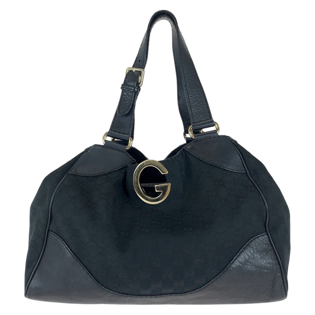 Gucci Black GG Canvas Leather Tote Bag