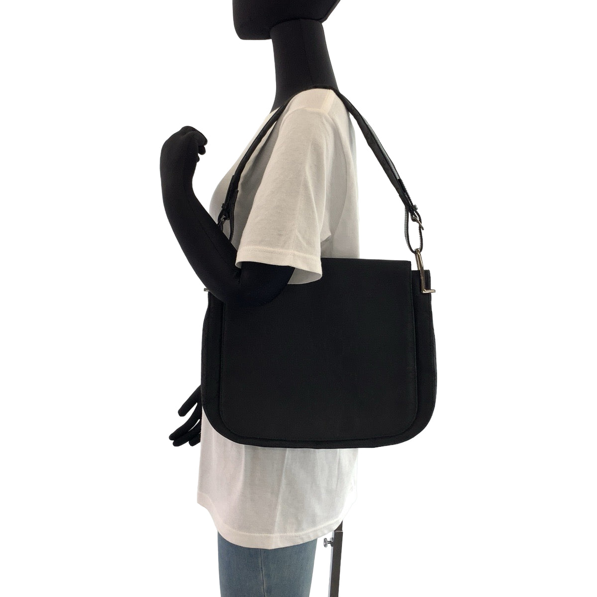 Gucci GG Canvas Shoulder Bag Black Silver Hardware in Very Good Condition