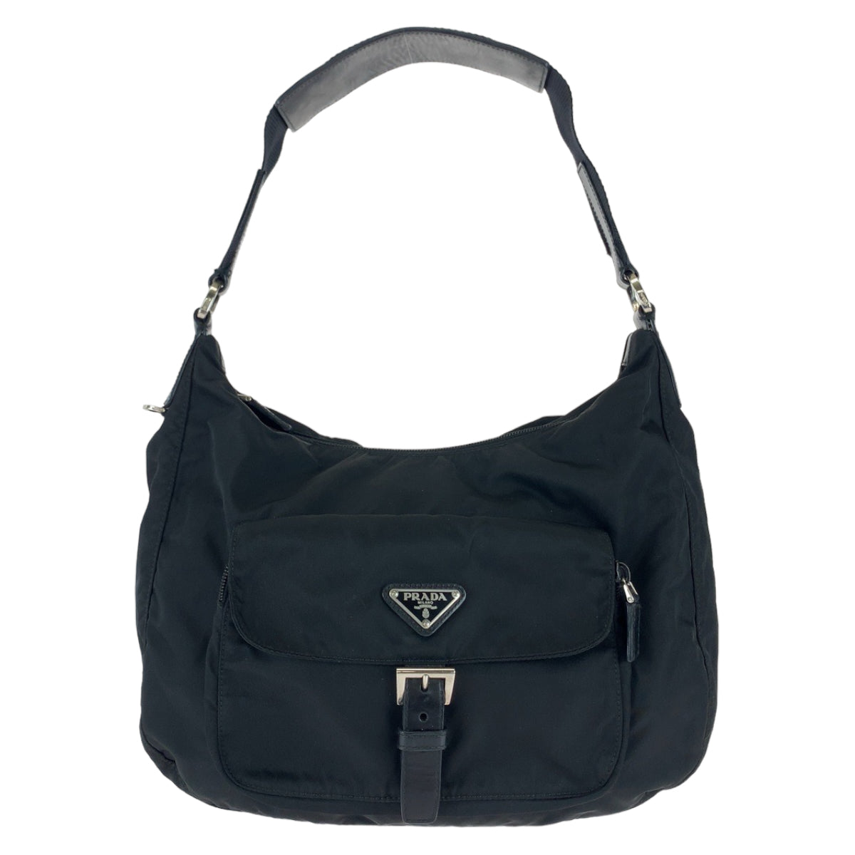 Prada Nylon/Leather Tessuto Triangle Logo Plate Shoulder Bag in Very Good Condition