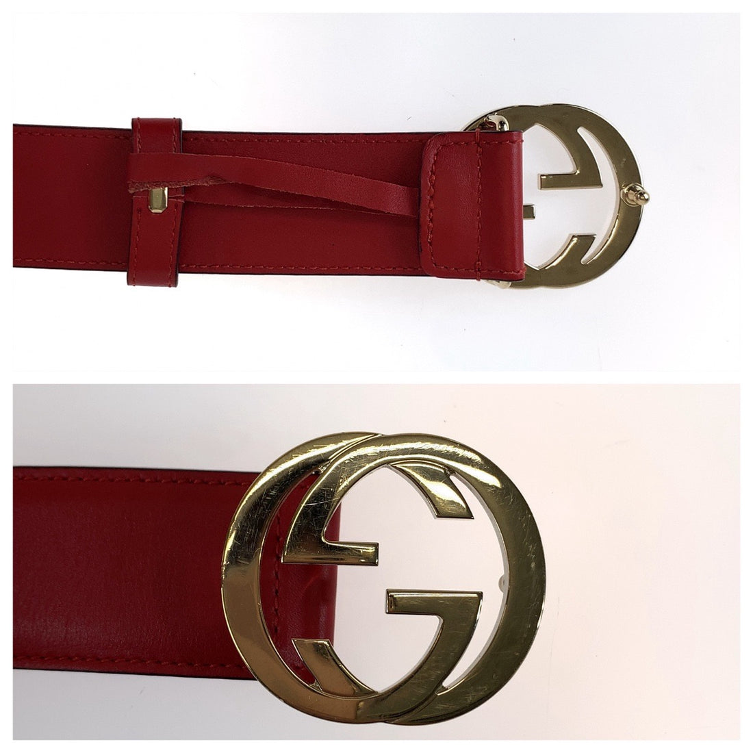 Gucci Leather Interlocking Belt GG Buckle Red