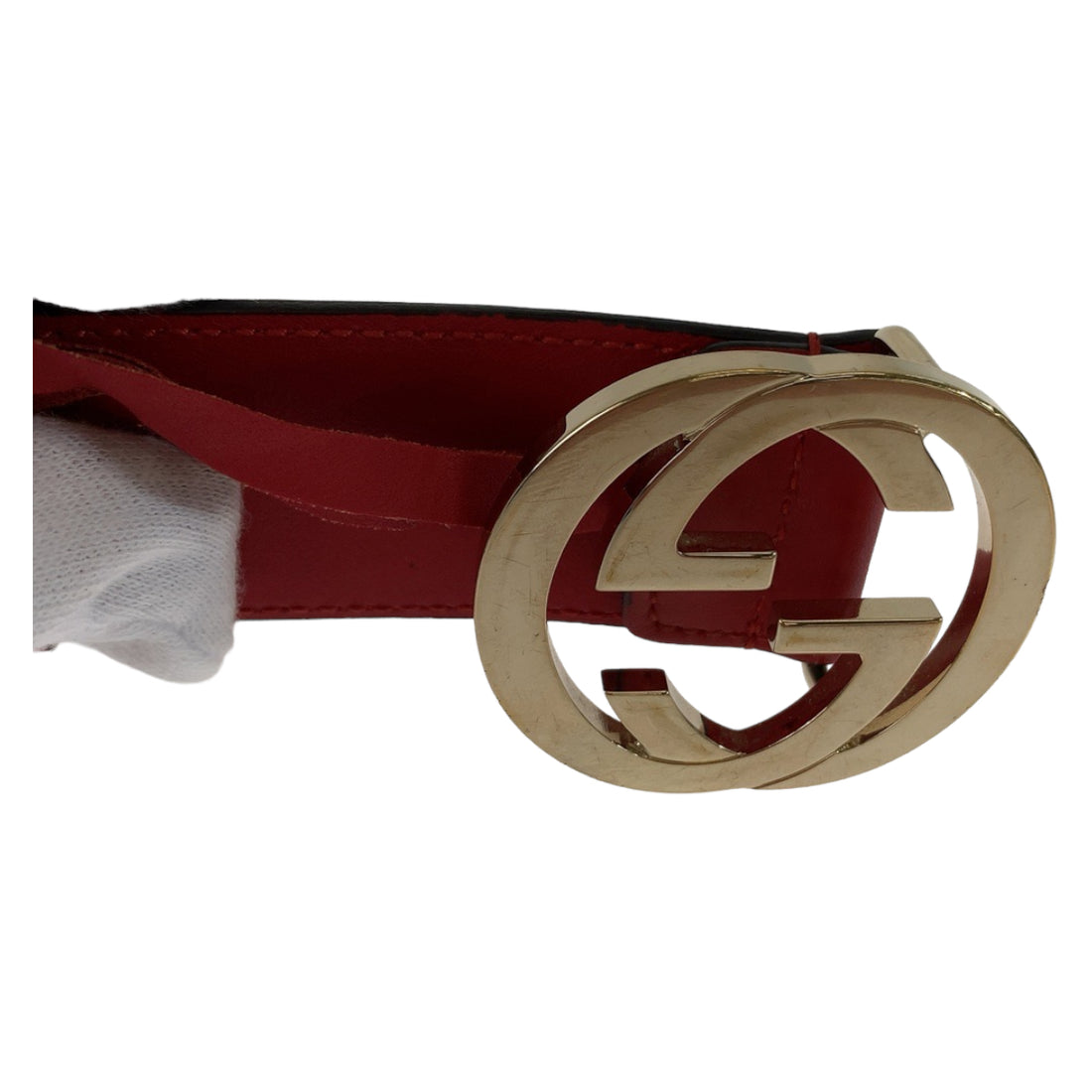 Gucci Leather Interlocking Belt GG Buckle Red