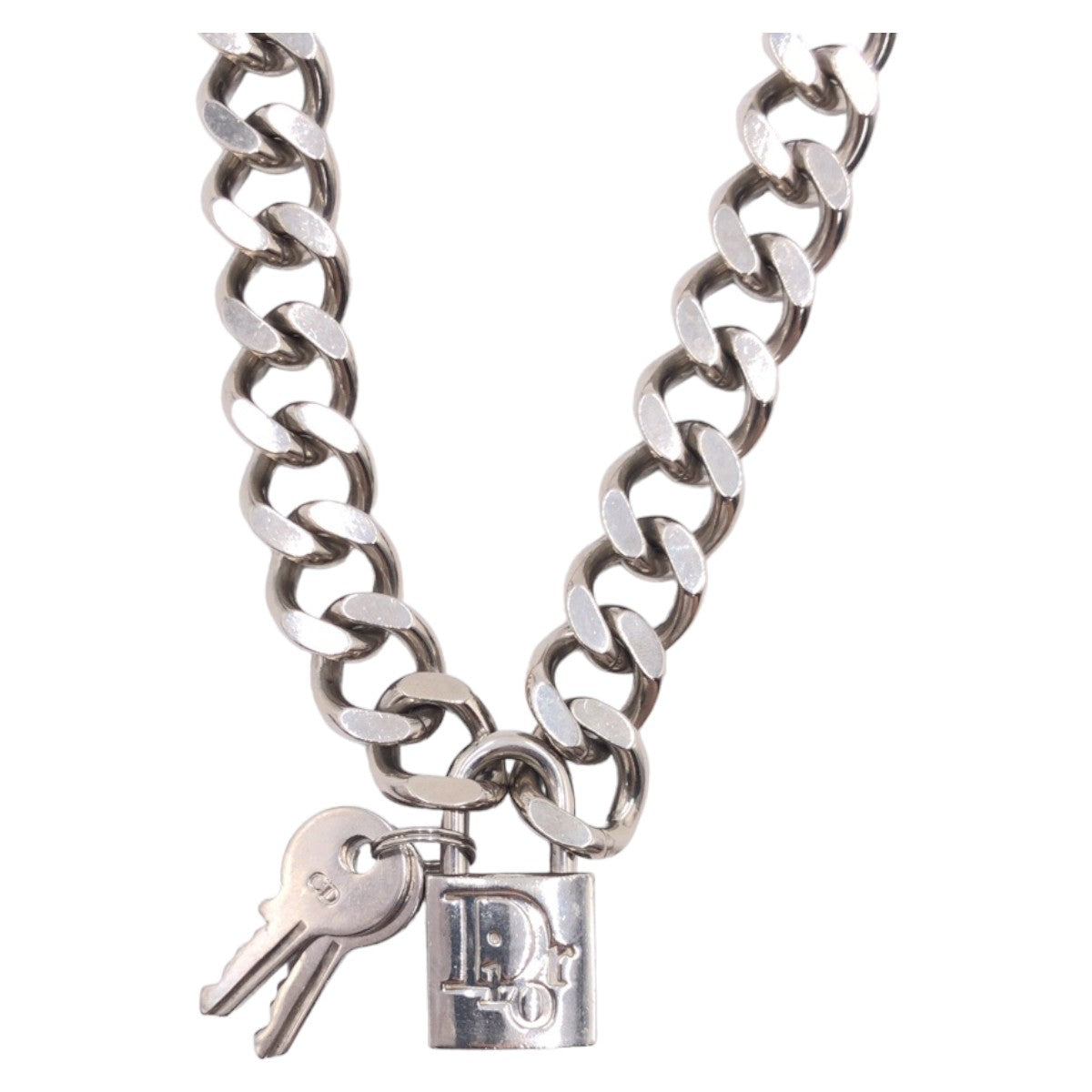 Dior Silver Metal Padlock Key Necklace Pendant