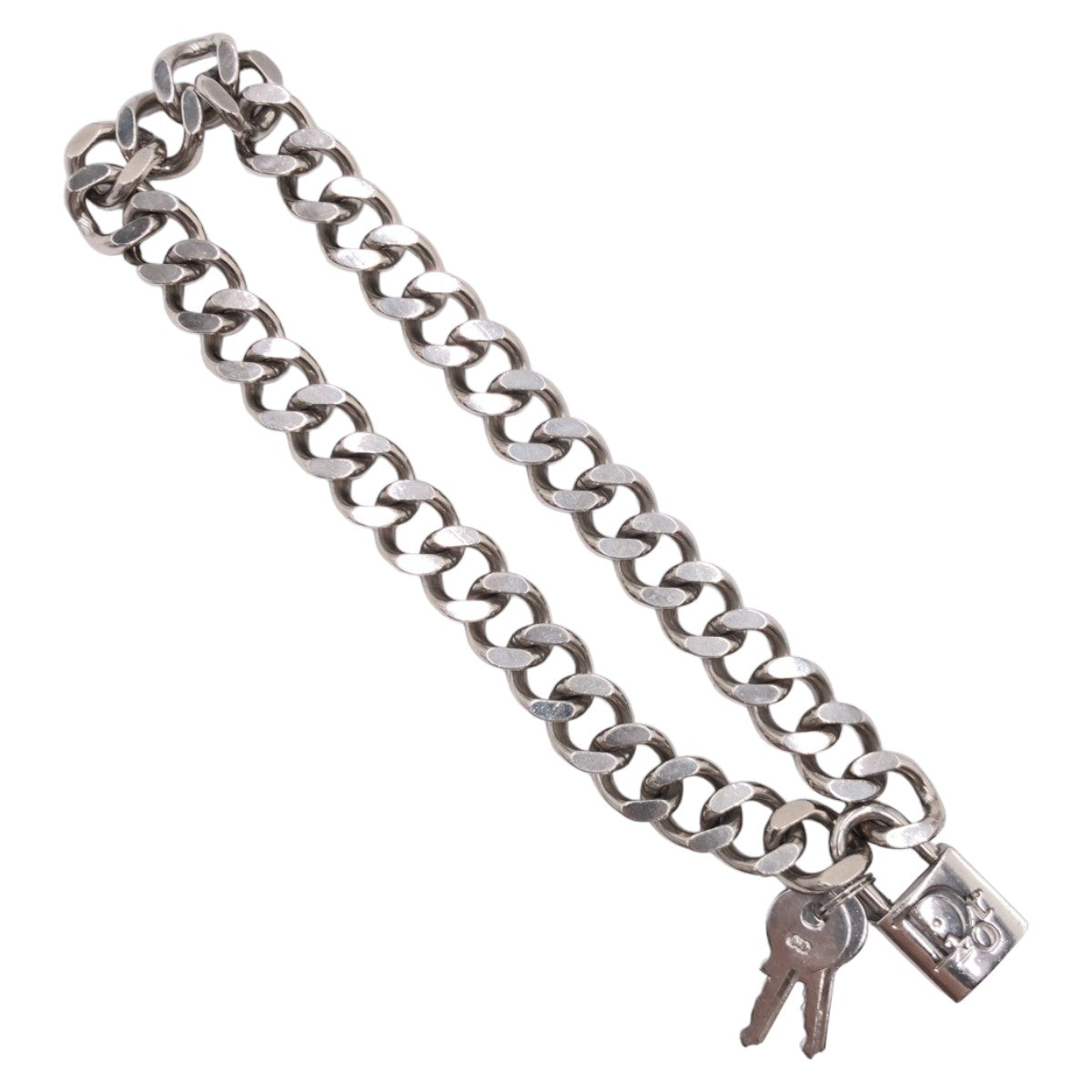 Dior Silver Metal Padlock Key Necklace Pendant