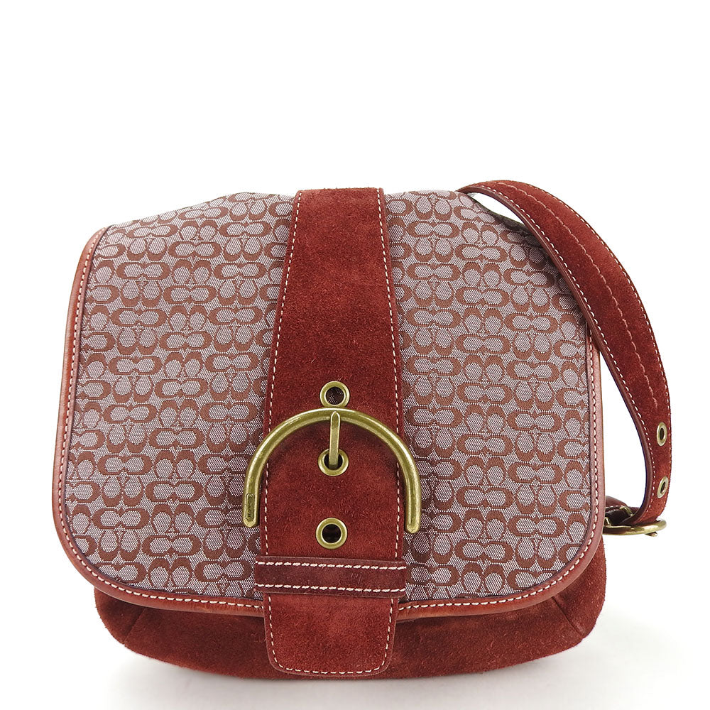 Coach 7072 Leather Canvas Suede Shoulder Bag