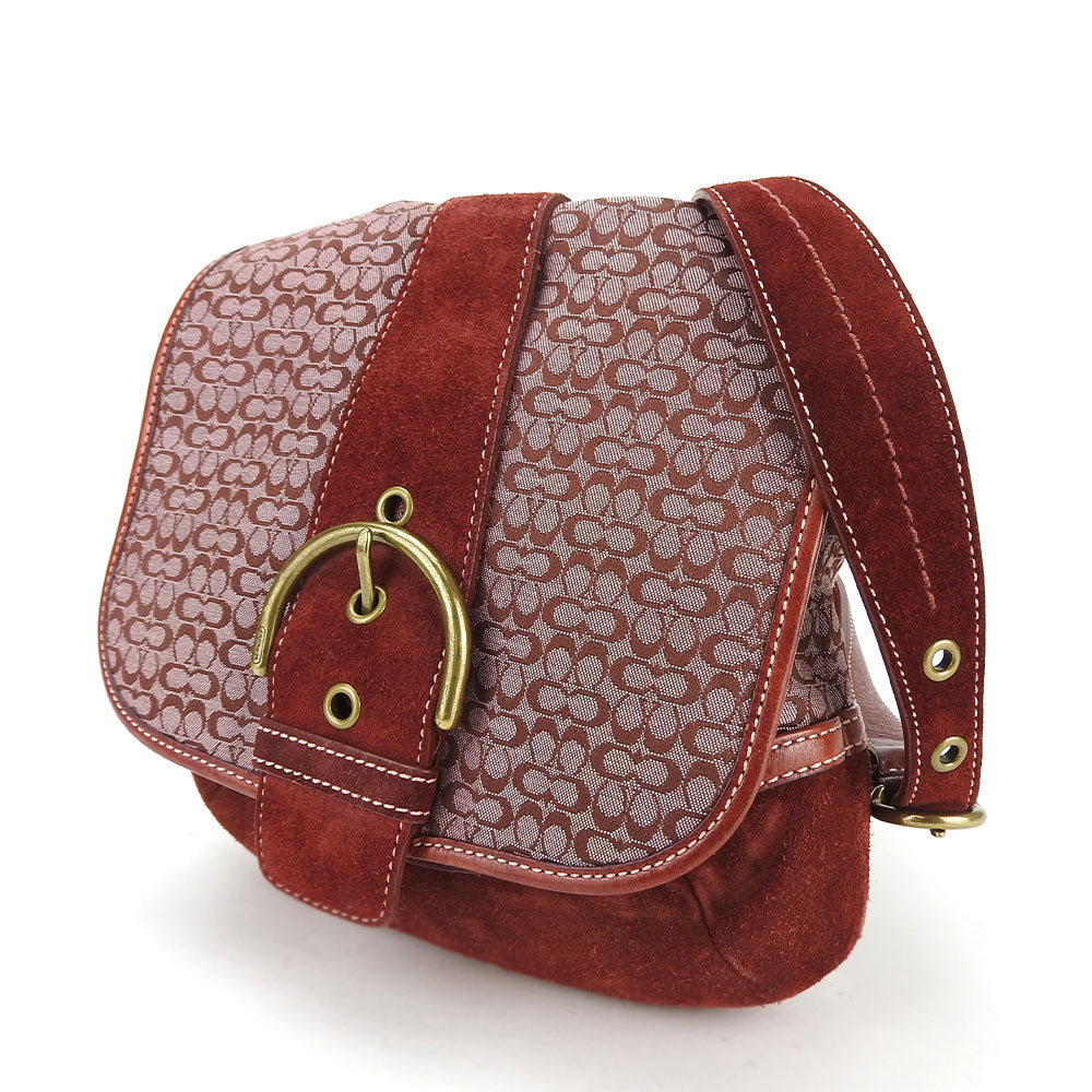 Coach 7072 Leather Canvas Suede Shoulder Bag