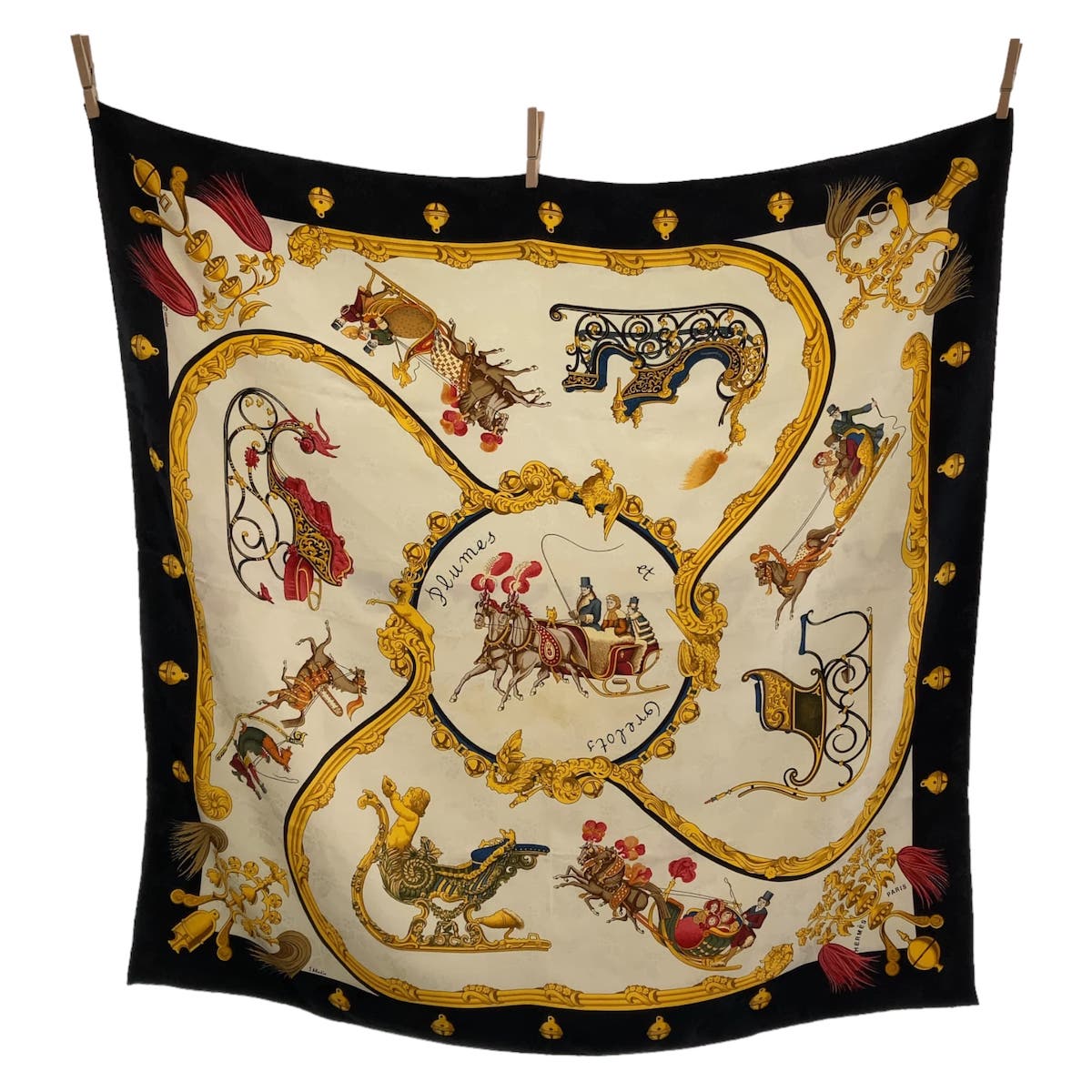 Hermes Silk Scarf Plumes et Grelots 90