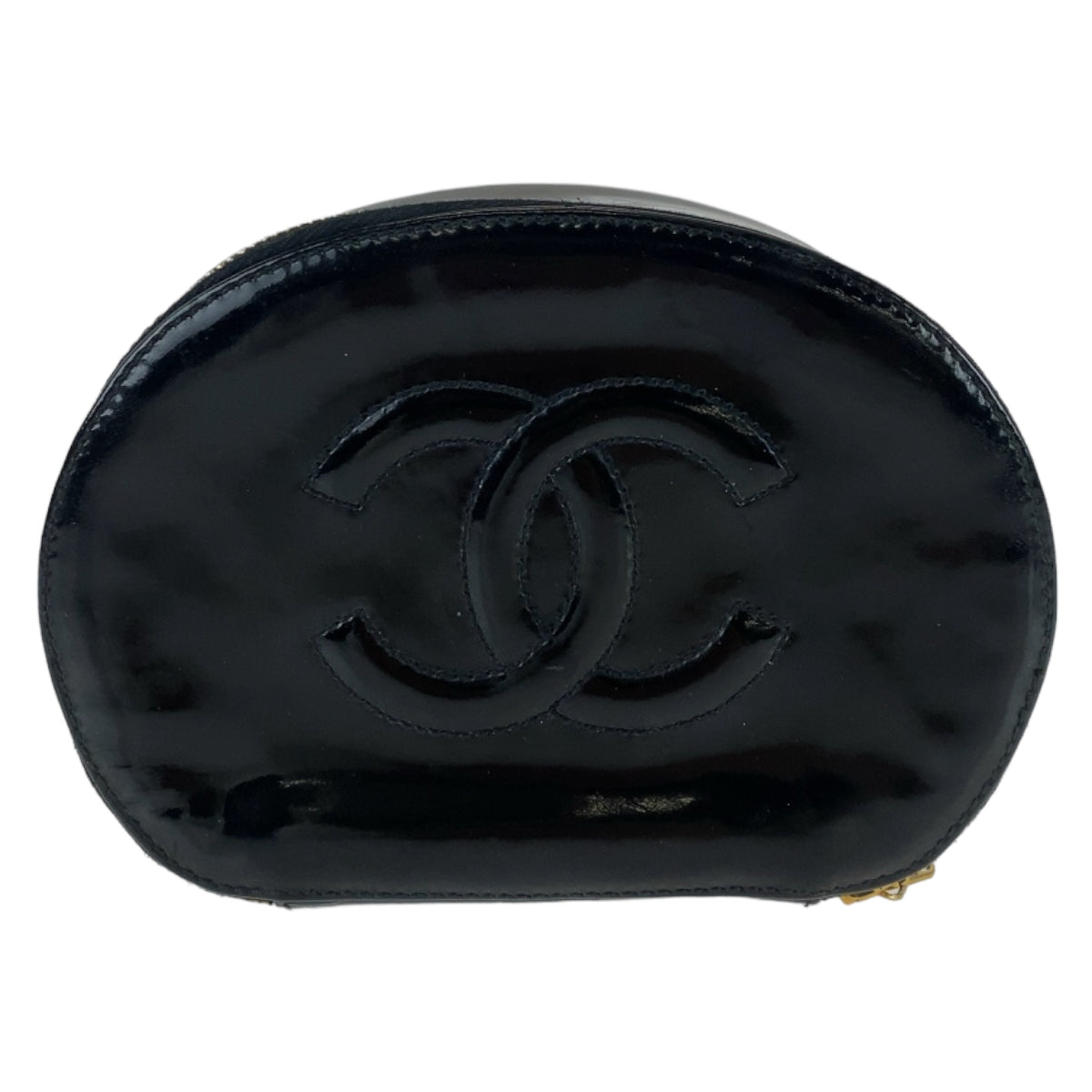 Chanel Black Enamel Pouch with Mirror in Very Good Condition