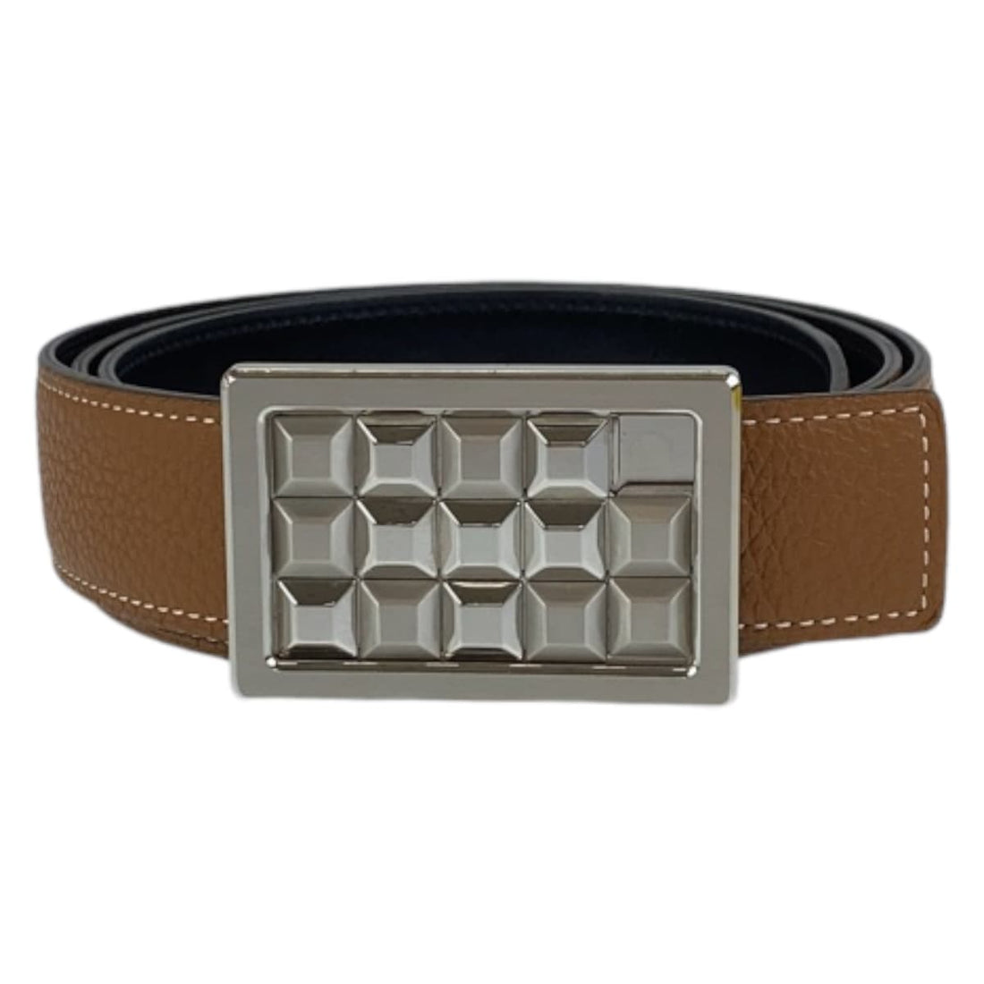 Hermes Studded Buckle Belt Gold Brown Silver