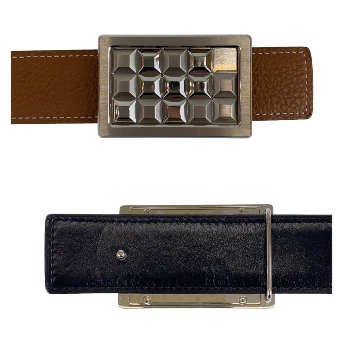 Hermes Studded Buckle Belt Gold Brown Silver