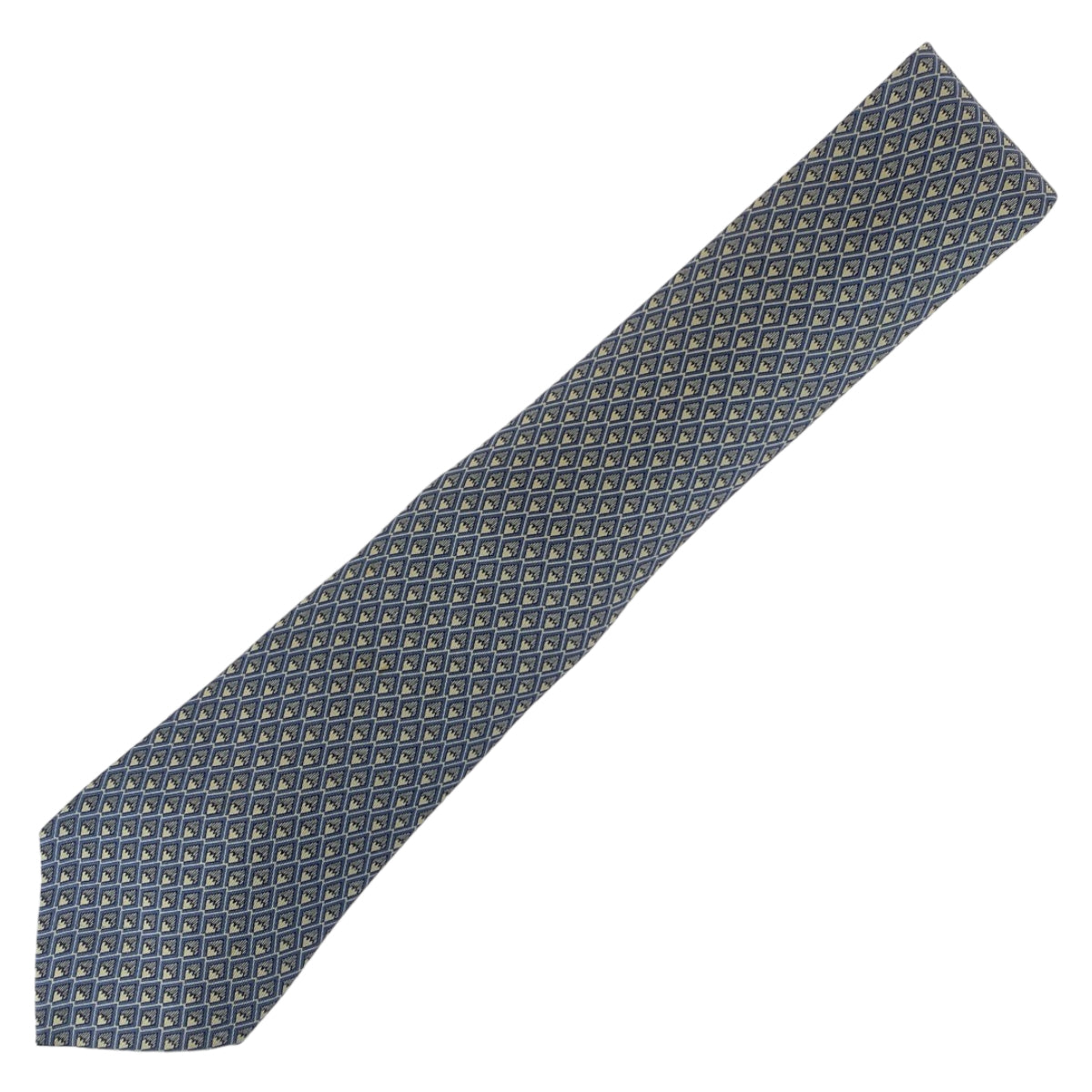 Hermes Silk Diamond Pattern Tie Blue White