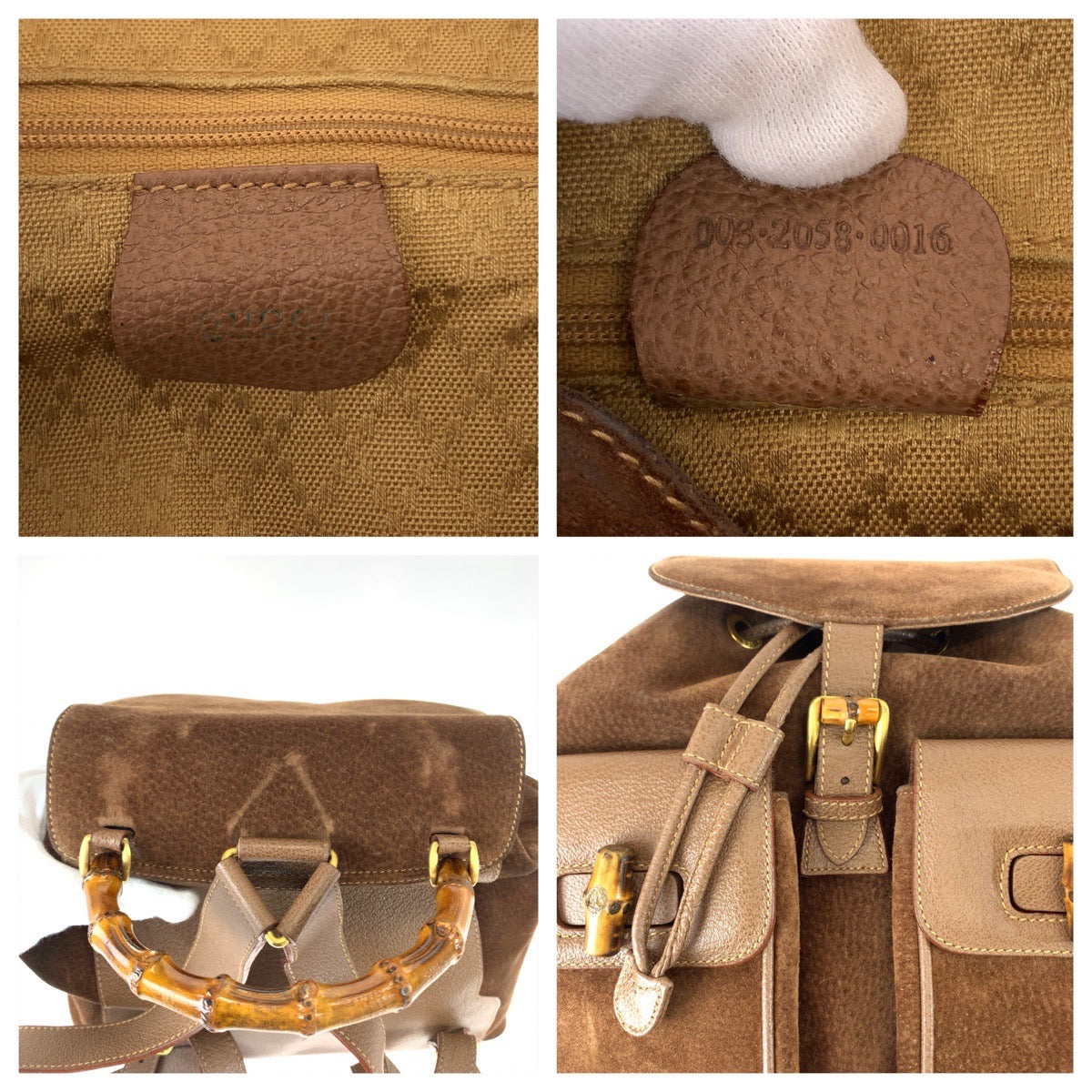 Gucci Suede/Leather Bamboo Backpack 00320580016 in Very Good Condition