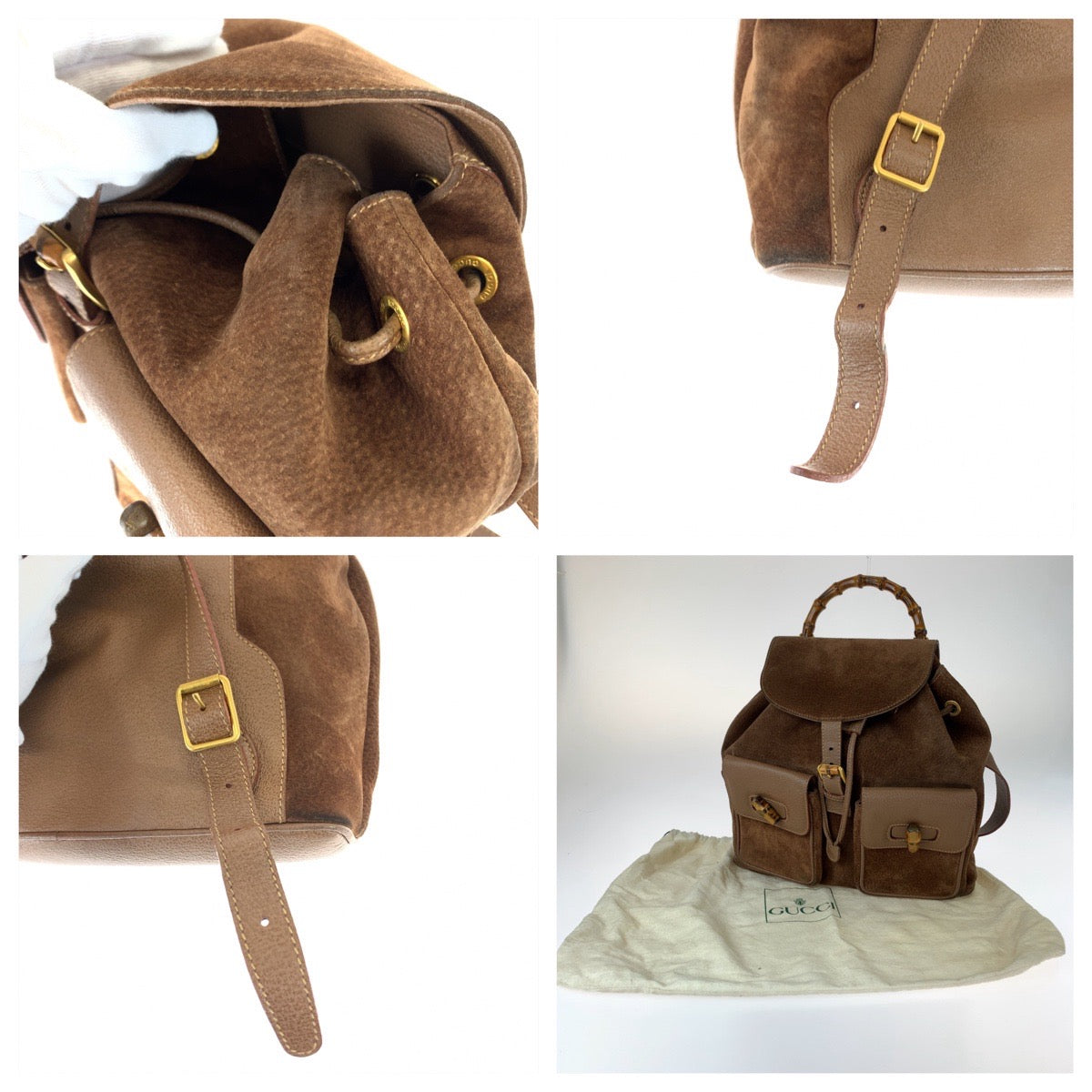 Gucci Bamboo Suede Leather Backpack