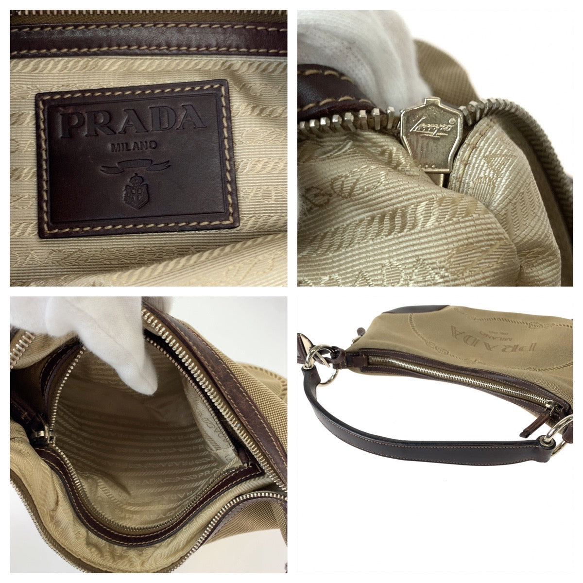 Prada Logo Jacquard Leather Canvas Shoulder Bag